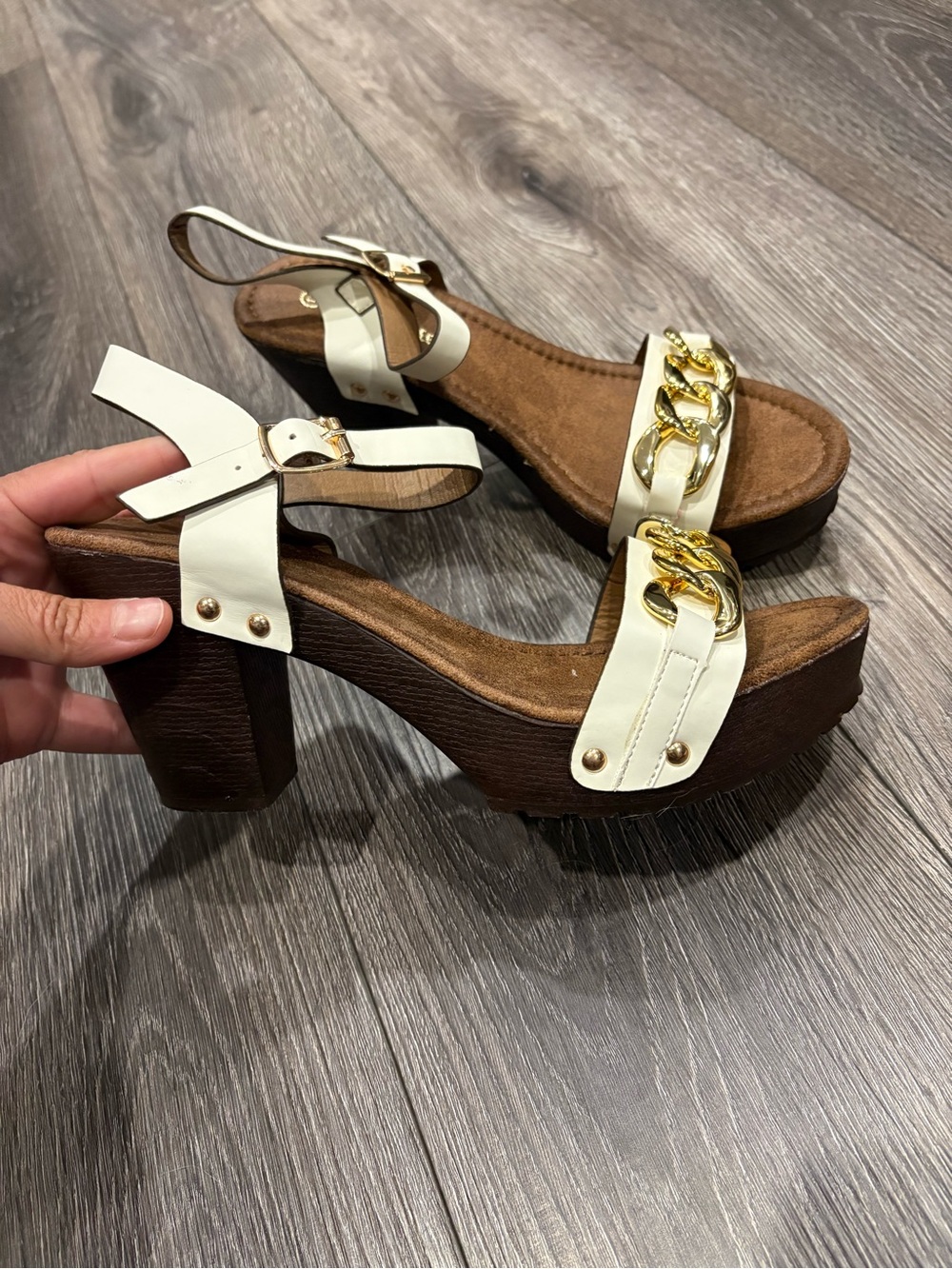 White Chain-Accent Platform Clog Sandals